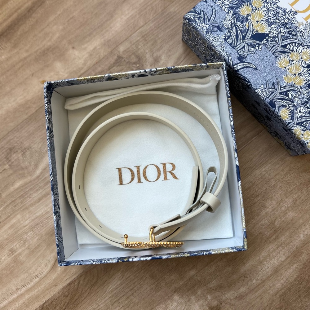 Christian Dior CD Crystal Belt | Cream Leather | Size 85 | - Picture 6 of 8